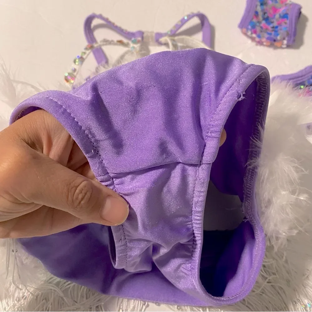 Glamour competition, solo dance costume custom lavender sassy jazz feather SC